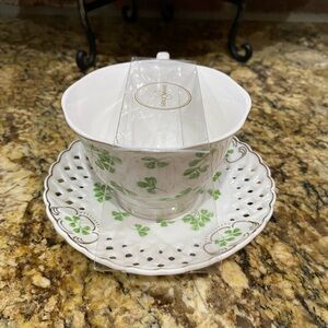 Grace Teaware shamrock teacup and saucer - Brand new never used!  Lucky set!